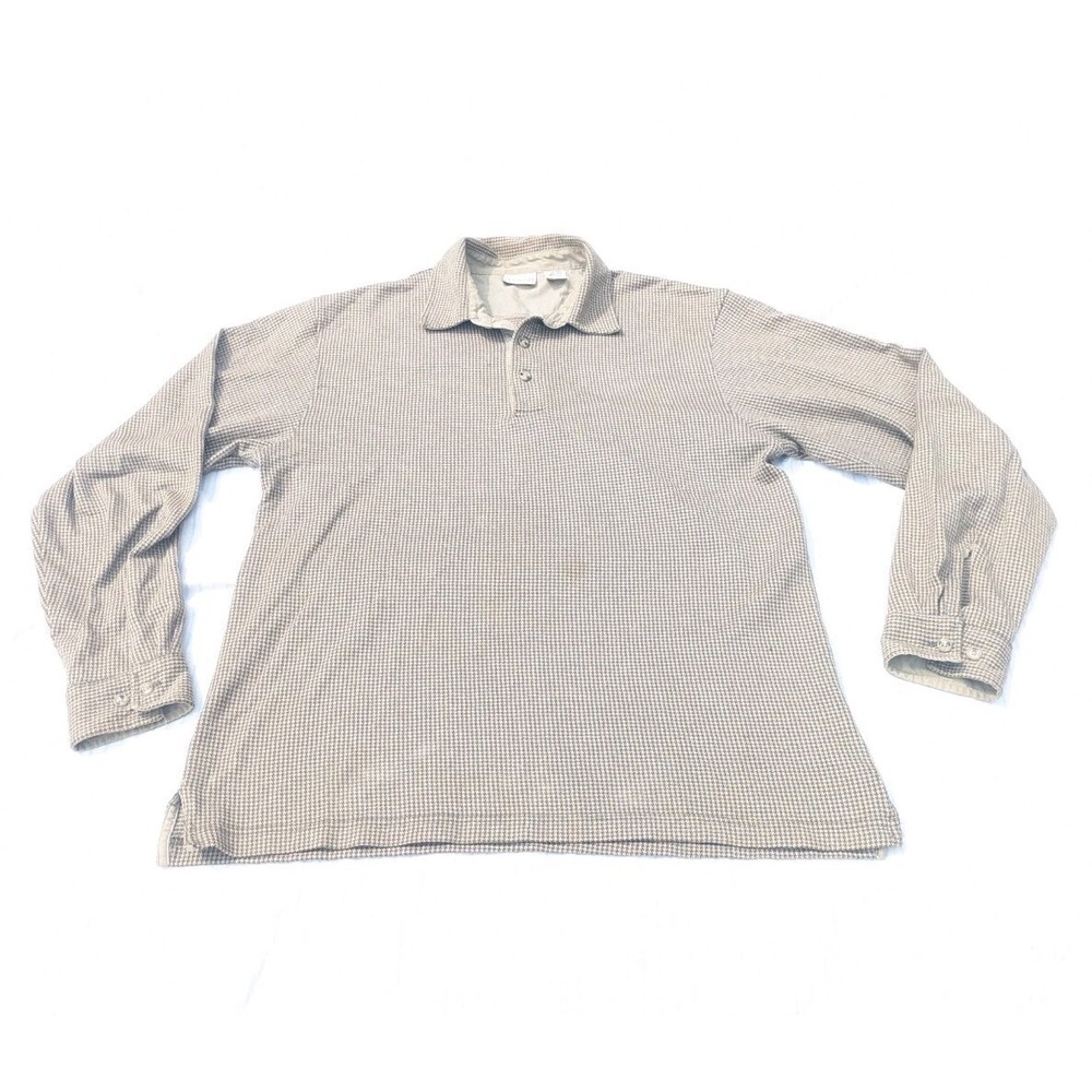 LL Bean Rugby Brown Plaid Polo Shirt Men Medium Reg Long Sleeve Preppy Outdoors